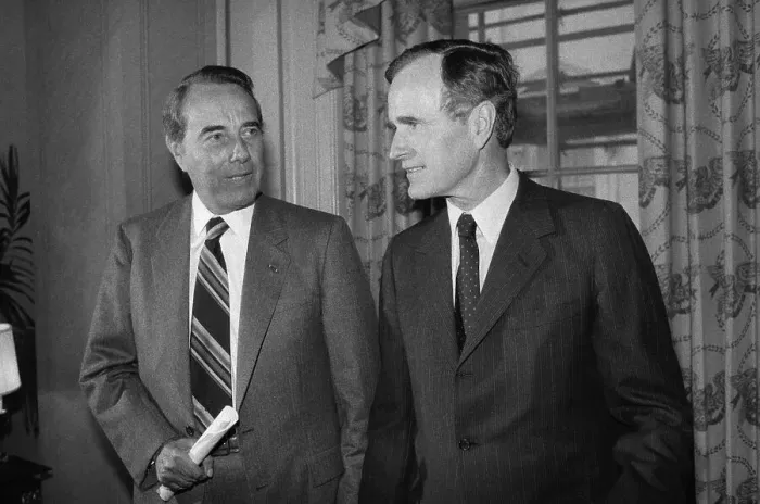 Framed Print : George Bush and Bob Dole Conversing Framed Print : George Bush and Bob Dole Conversing