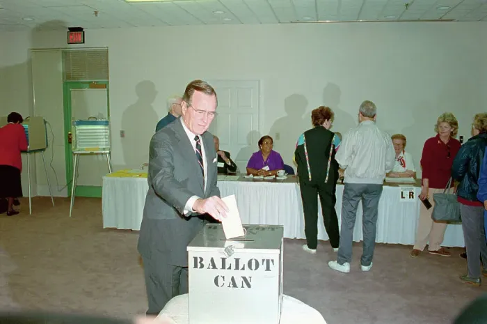 Framed Print : George Bush Casting His Ballot Framed Print : George Bush Casting His Ballot