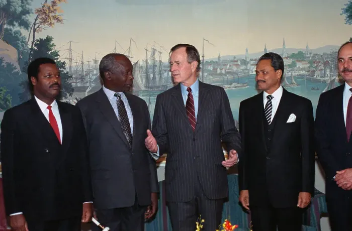 Framed Print : George Bush Chatting with Heads of State Framed Print : George Bush Chatting with Heads of State