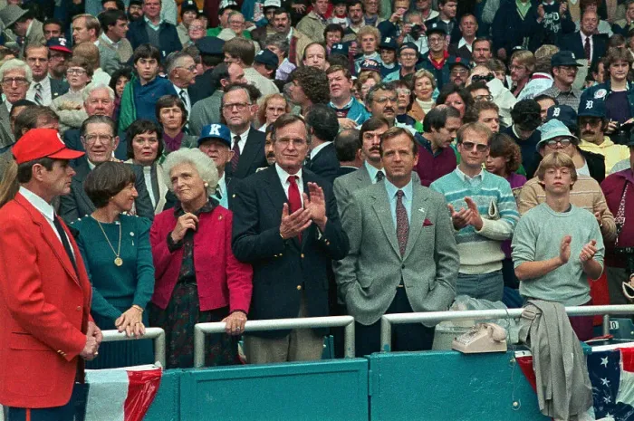 Framed Print : George Bush Clapping at the World Series Framed Print : George Bush Clapping at the World Series