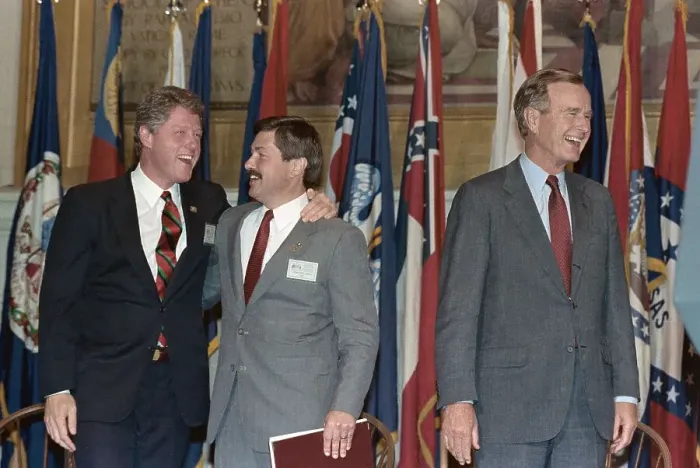 Framed Print : George Bush with Bill Clinton and Terry Branstad