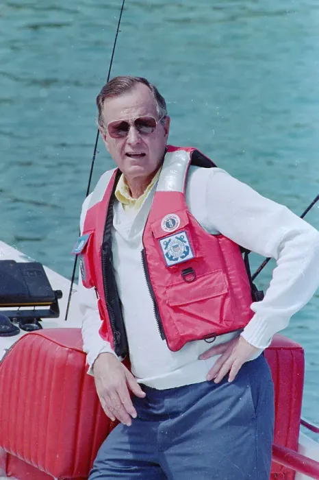 Framed Print : George Bush in Coast Guard Life Vest Framed Print : George Bush in Coast Guard Life Vest