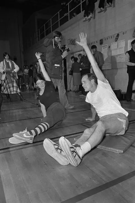 Framed Print : George Bush and Colleague Performing Aerobic Exercises Framed Print : George Bush and Colleague Performing Aerobic Exercises