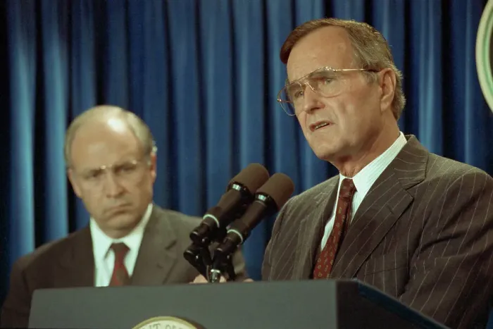 Framed Print : George Bush and Dick Cheney Giving Press Conference Framed Print : George Bush and Dick Cheney Giving Press Conference