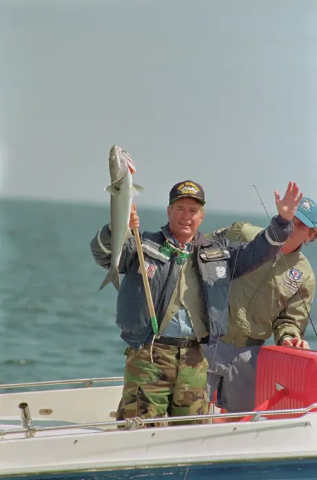Framed Print : George Bush Displaying His Fish