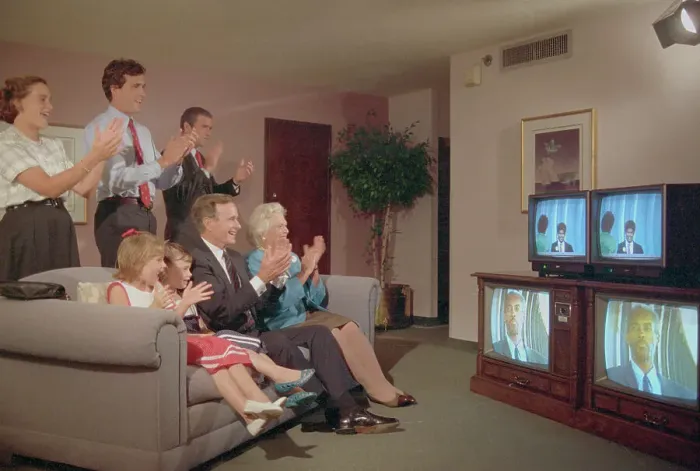 Framed Print : George Bush and Family Members Applauding Televised Convention Framed Print : George Bush and Family Members Applauding Televised Convention