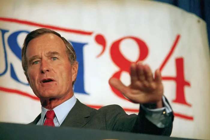 Framed Print : George Bush Gesturing with His Hand Framed Print : George Bush Gesturing with His Hand