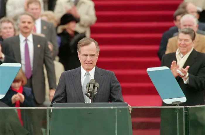 Framed Print : George Bush Giving Inaugural Address Framed Print : George Bush Giving Inaugural Address
