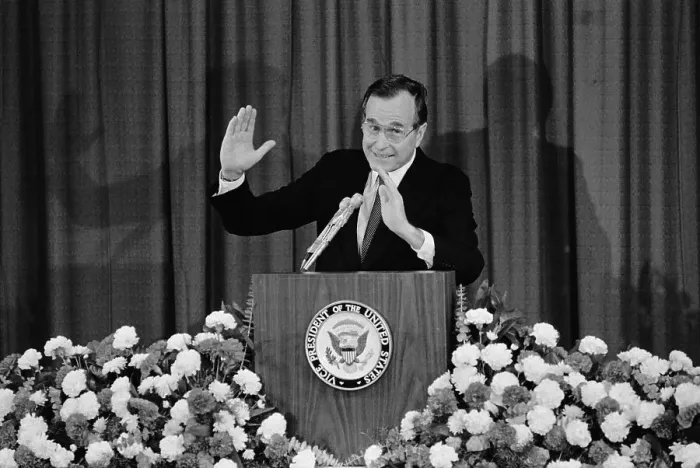 Framed Print : George Bush Giving a Speech and Smiling Framed Print : George Bush Giving a Speech and Smiling