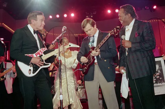 Framed Print : George Bush and Lee Atwater Playing Guitars Framed Print : George Bush and Lee Atwater Playing Guitars