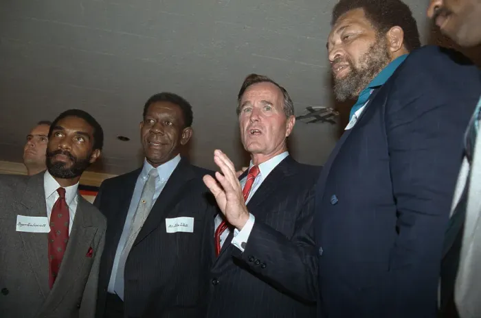 Framed Print : George Bush with Members of the Black Coalition Framed Print : George Bush with Members of the Black Coalition