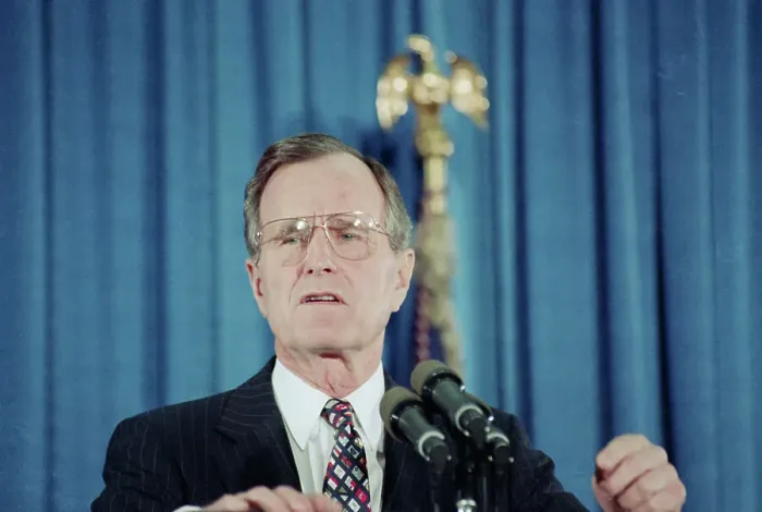 Framed Print : George Bush at Microphone During Speech Framed Print : George Bush at Microphone During Speech