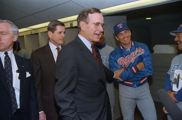 Framed Print : George Bush and Nolan Ryan Meeting Framed Print : George Bush and Nolan Ryan Meeting