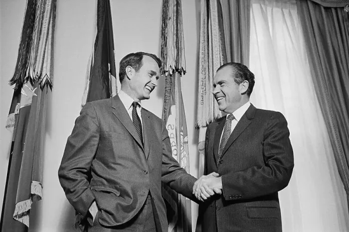 Framed Print : George Bush Shaking Hands with President Nixon Framed Print : George Bush Shaking Hands with President Nixon
