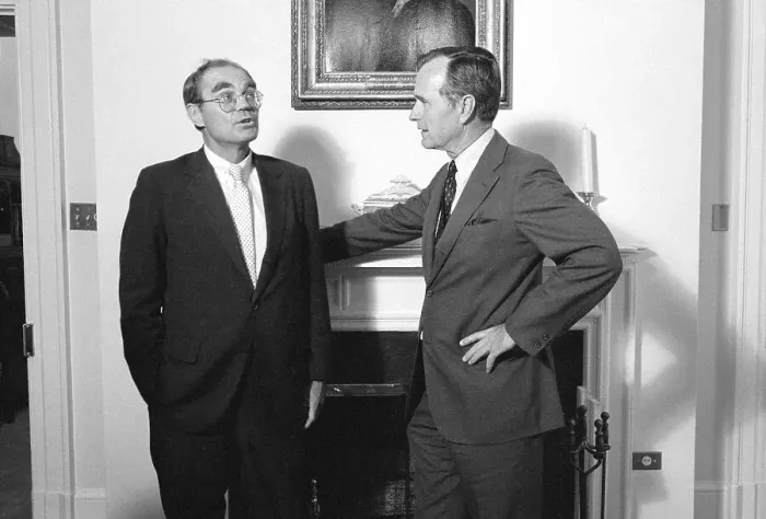 Framed Print : George Bush Speaking with John Downey Framed Print : George Bush Speaking with John Downey