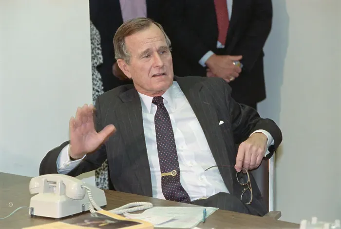 Framed Print : George Bush Talking in His Office Framed Print : George Bush Talking in His Office
