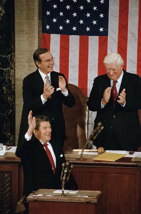 Framed Print : George Bush and Thomas O'Neil Applauding President Reagan Framed Print : George Bush and Thomas O'Neil Applauding President Reagan