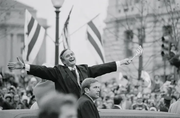 Framed Print : George Bush Waving to the Crowd Framed Print : George Bush Waving to the Crowd