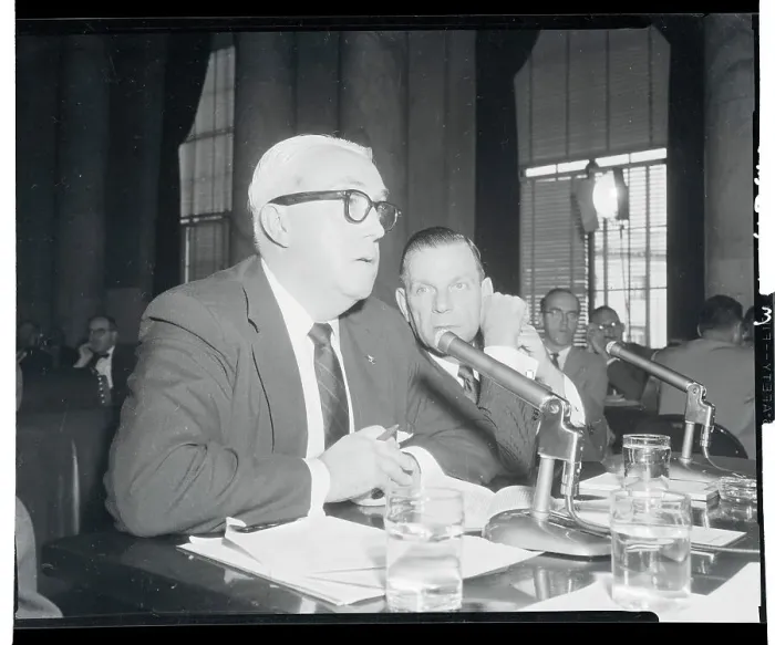 Framed Print : George Fitzgerald and Jimmy Hoffa at Senate Hearing Framed Print : George Fitzgerald and Jimmy Hoffa at Senate Hearing