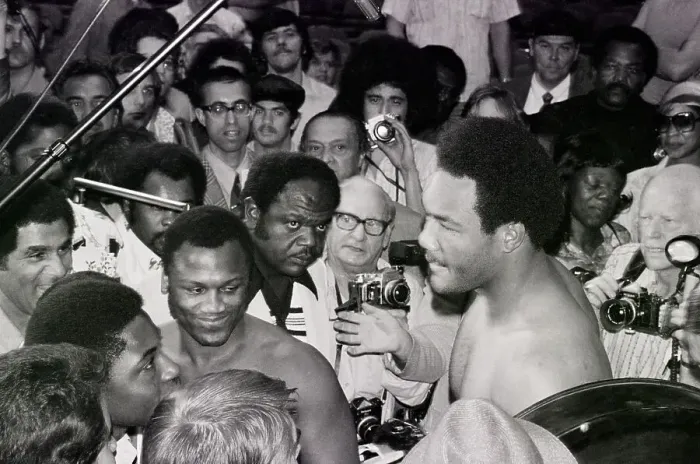 Framed Print : George Forman and Joe Frazier at Weigh In Framed Print : George Forman and Joe Frazier at Weigh In