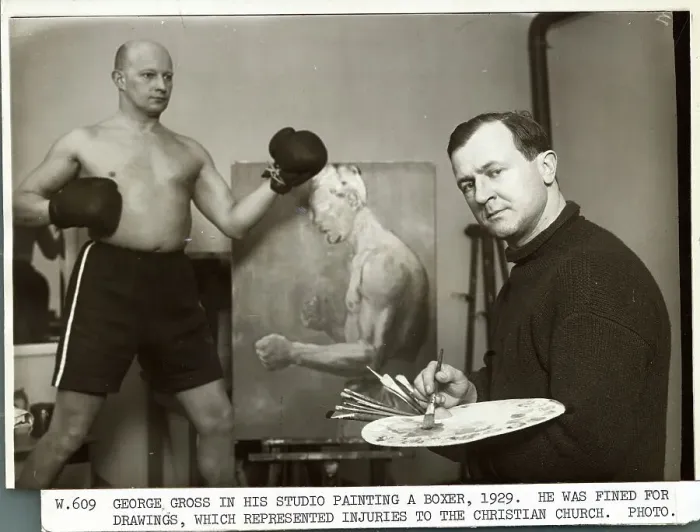 Framed Print : George Gross Painting a Boxer in His Studio Framed Print : George Gross Painting a Boxer in His Studio