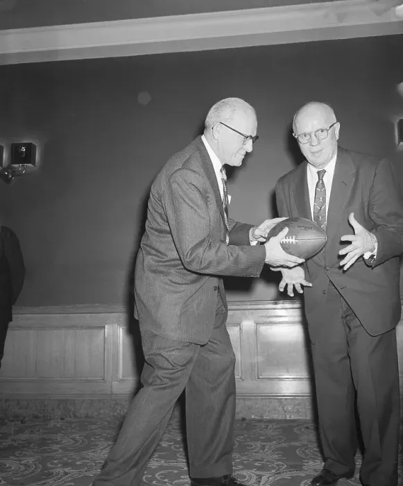 Framed Print : George Halas Handing Football to Head Coach Framed Print : George Halas Handing Football to Head Coach