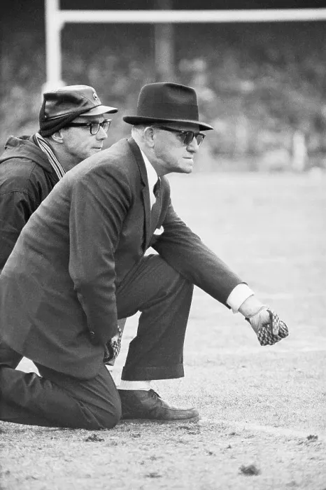 Framed Print : George Halas Kneeling on Sidelines Framed Print : George Halas Kneeling on Sidelines