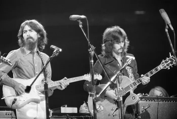 Framed Print : George Harrison and Eric Clapton Performing
