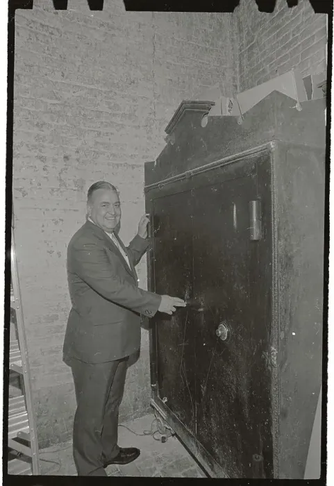 Framed Print : George Hays Posing with Centennial Safe Framed Print : George Hays Posing with Centennial Safe