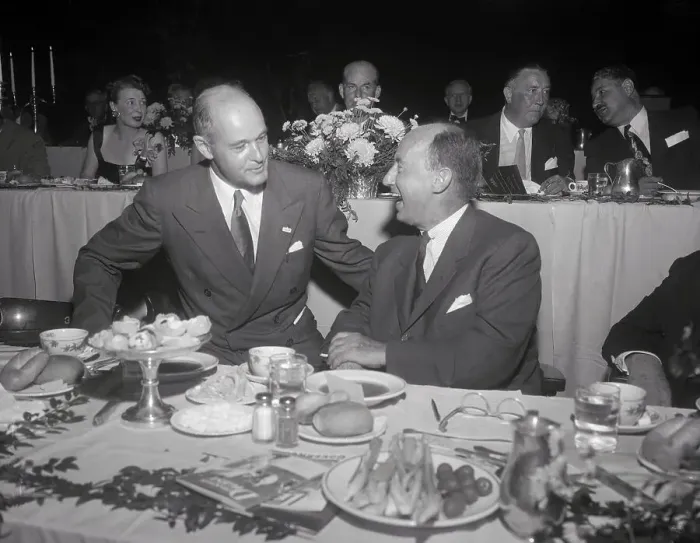 Framed Print : George Kennan and Adlai Stevenson Talking at Dinner