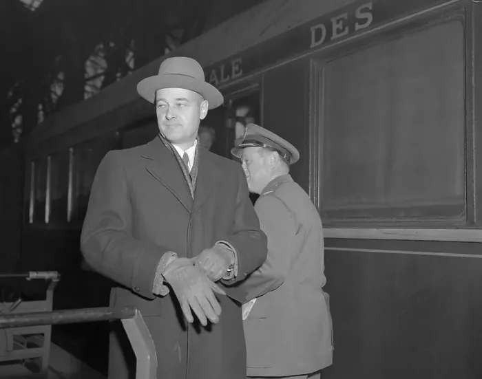 Framed Print : George Kennan Putting on Gloves Beside Train Framed Print : George Kennan Putting on Gloves Beside Train