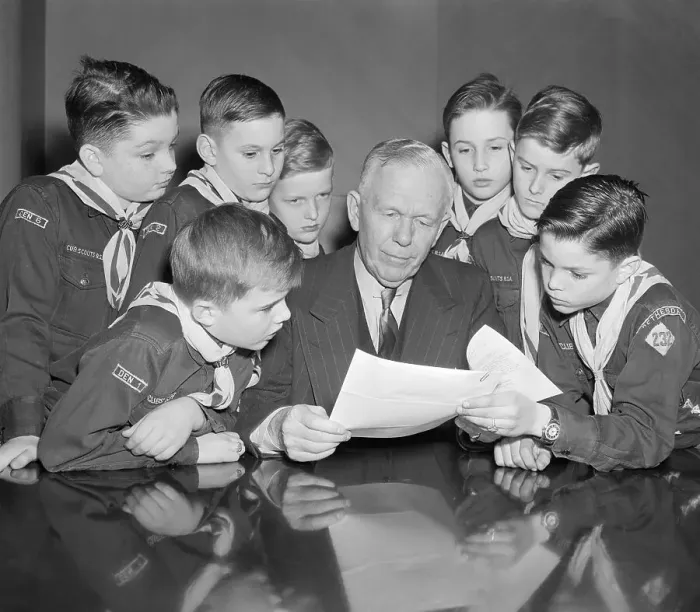 Framed Print : George Marshall with Members of Cub Pack Framed Print : George Marshall with Members of Cub Pack
