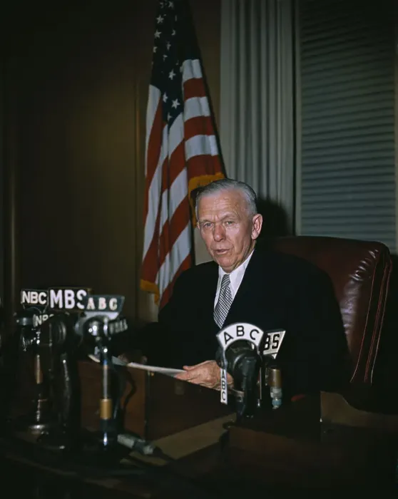 Framed Print : George Marshall Sitting at Microphones Framed Print : George Marshall Sitting at Microphones