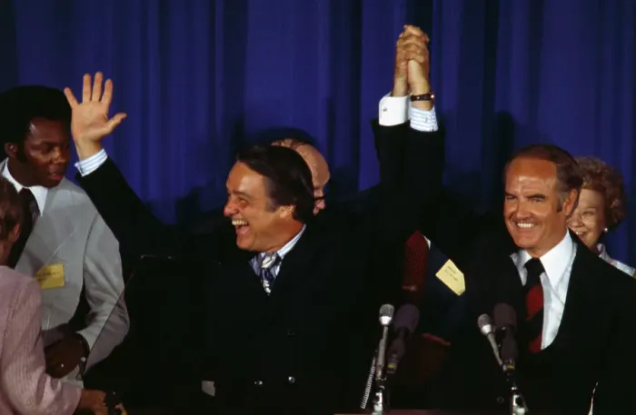 Framed Print : George McGovern Raising Arms with Robert Sargent Shriver Framed Print : George McGovern Raising Arms with Robert Sargent Shriver