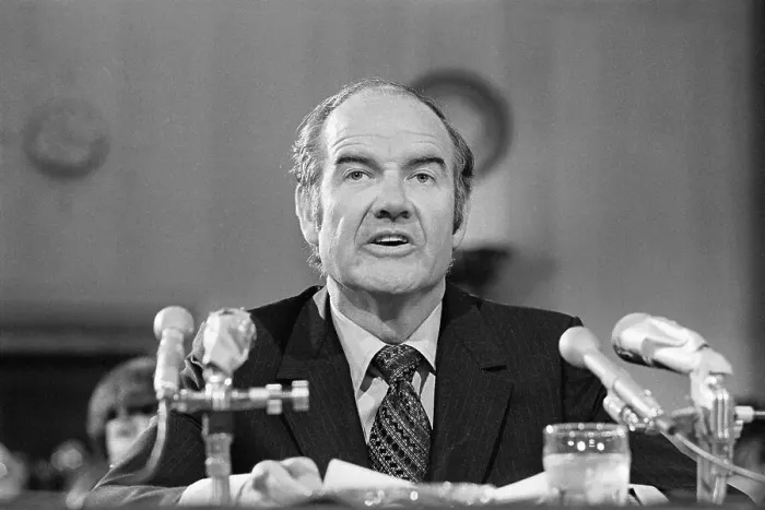 Framed Print : George McGovern Speaking at Microphones Framed Print : George McGovern Speaking at Microphones