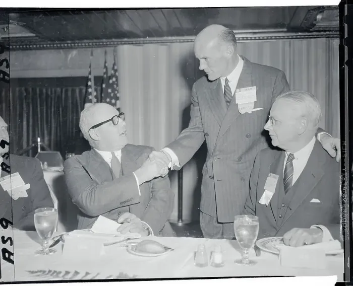 Framed Print : George Meany Shaking Hands With Charles Sligh Framed Print : George Meany Shaking Hands With Charles Sligh