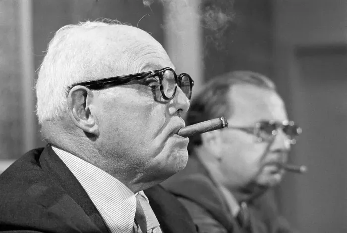 Framed Print : George Meany Smoking a Cigar Framed Print : George Meany Smoking a Cigar