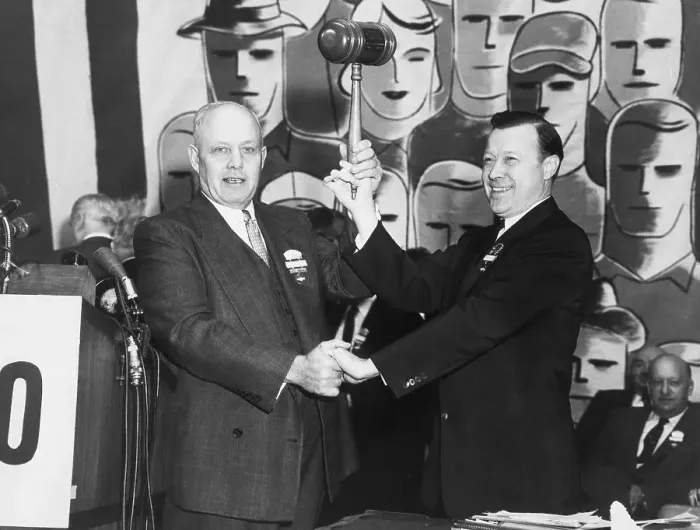 Framed Print : George Meany and Walter Reuther Shake Hands Framed Print : George Meany and Walter Reuther Shake Hands