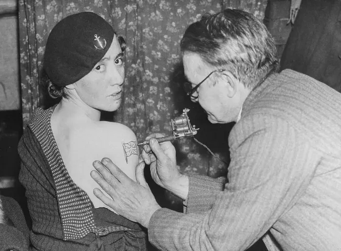 Framed Print : George Moss Tattooing Woman Framed Print : George Moss Tattooing Woman