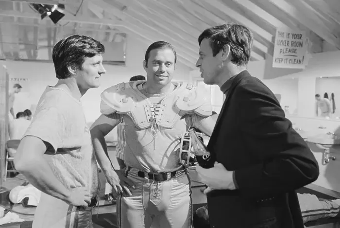 Framed Print : George Plimpton Conferring with Alan Alda on Set Framed Print : George Plimpton Conferring with Alan Alda on Set