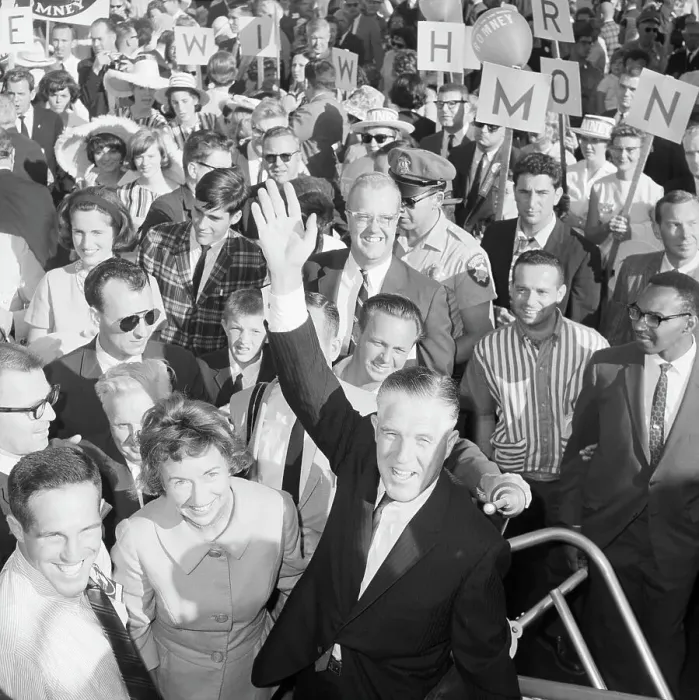Framed Print : George Romney Waving at Head of Crowd Framed Print : George Romney Waving at Head of Crowd
