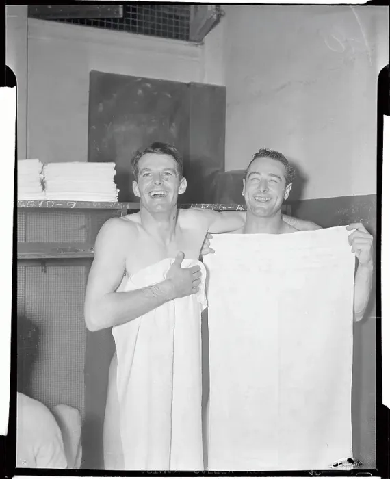 Framed Print : George Selkirk and Lou Gehrig Covering Themselves with Towels Framed Print : George Selkirk and Lou Gehrig Covering Themselves with Towels