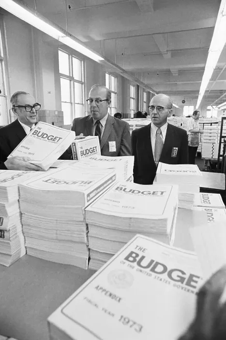 Framed Print : George Shultz Looks at Nixon's Budget