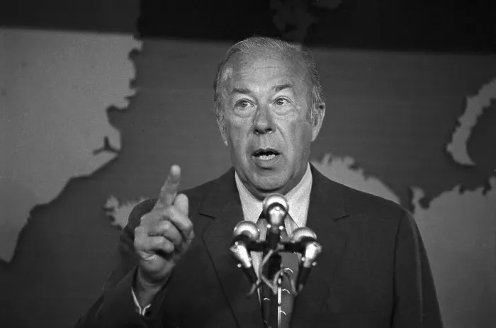 Framed Print : George Shultz Speaking at a Press Conference Framed Print : George Shultz Speaking at a Press Conference