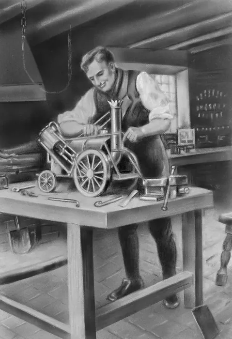 Framed Print : George Stephenson Making Model Framed Print : George Stephenson Making Model
