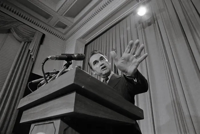 Framed Print : George Wallace Gesturing at News Conference