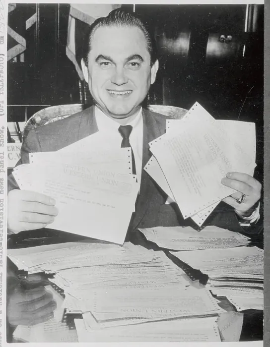 Framed Print : George Wallace Holding up Supportive Telegrams Framed Print : George Wallace Holding up Supportive Telegrams