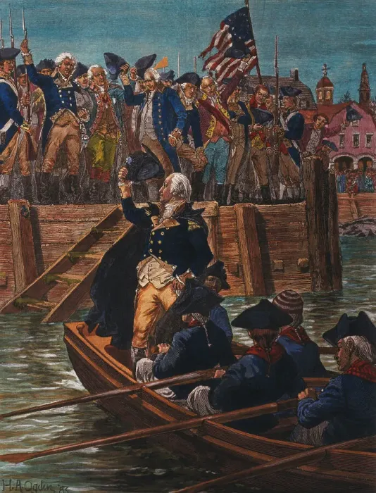 Framed Print : George Washington and Escorts in Boat near Citizens on Pier Framed Print : George Washington and Escorts in Boat near Citizens on Pier