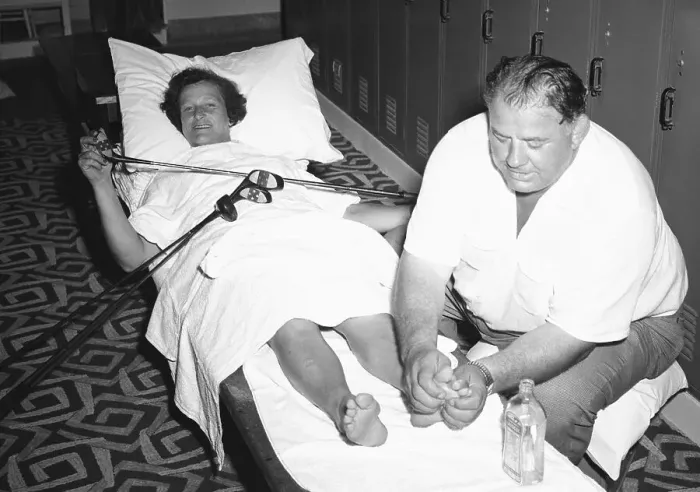 Framed Print : George Zaharias Massaging Babe Didrikson's Feet Framed Print : George Zaharias Massaging Babe Didrikson's Feet