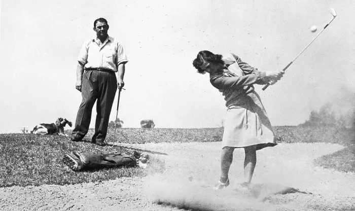 Framed Print : George Zaharias Watching Babe Didrikson at Golf Course Framed Print : George Zaharias Watching Babe Didrikson at Golf Course